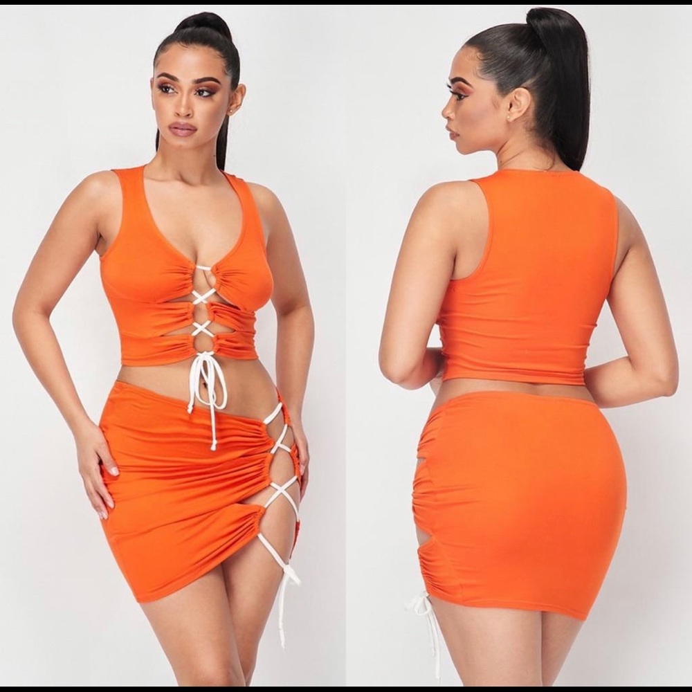 Orange laces detail sexy skirt